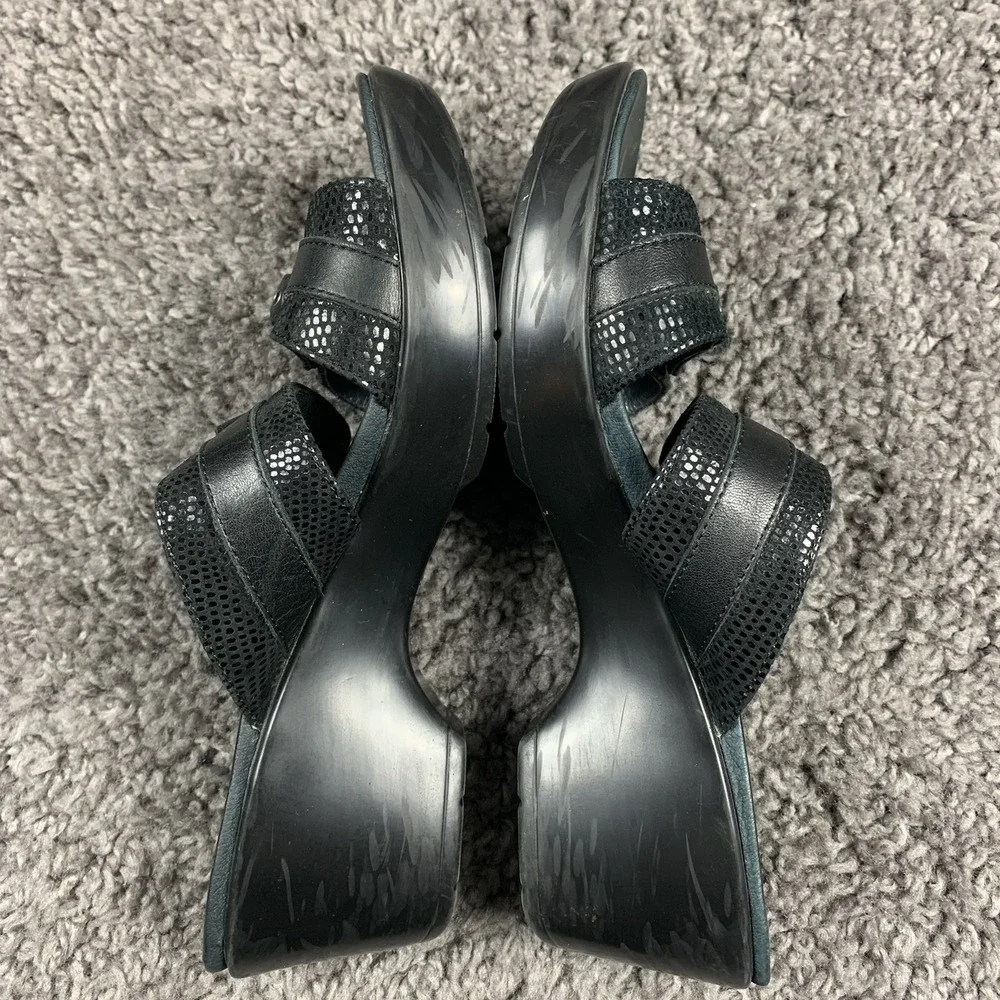 Dansko Jessie Sandals Black Leather Lizard Slip On Slide Heels Buckle EU 40